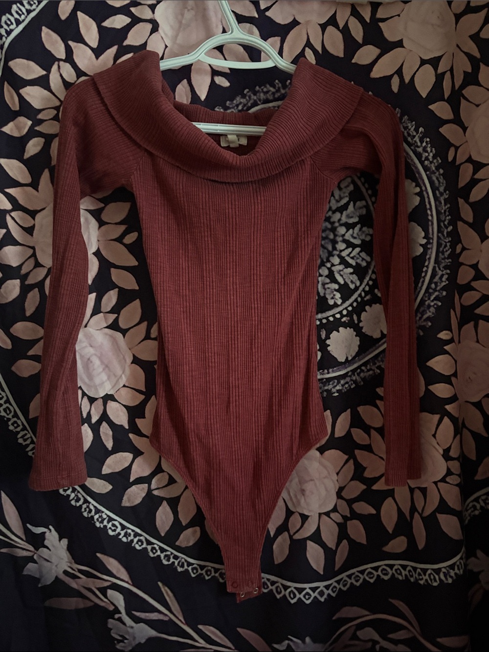 aerie Off-the-Shoulder Ribbed Bodysuit Sweater - Rust